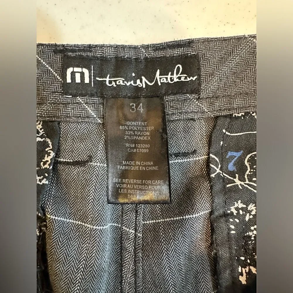 Travis Mathew Chino Shorts Men's 34 Golf Performance Dark Grey White Pinstripe
